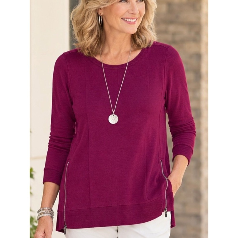 Chico's Pink Purple Magenta Zenergy Fleece Top Size 1 Medium Long Sleeve